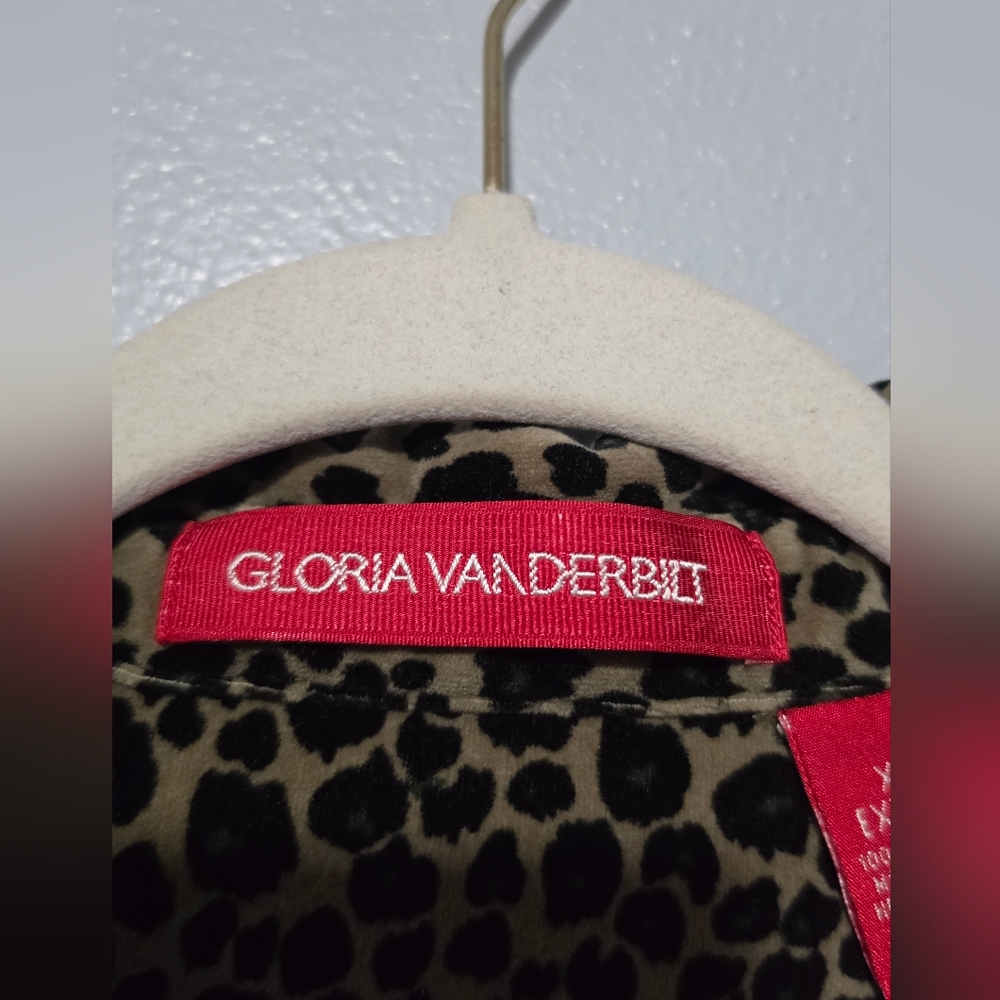 GLORIA VANDERBILT Button Up Shirt Womens XL Brown Black Leopard Mob Wife Y2K - Picture 5 of 8